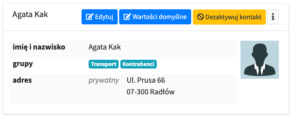 Dezaktywacja kontaktów - widok w programie